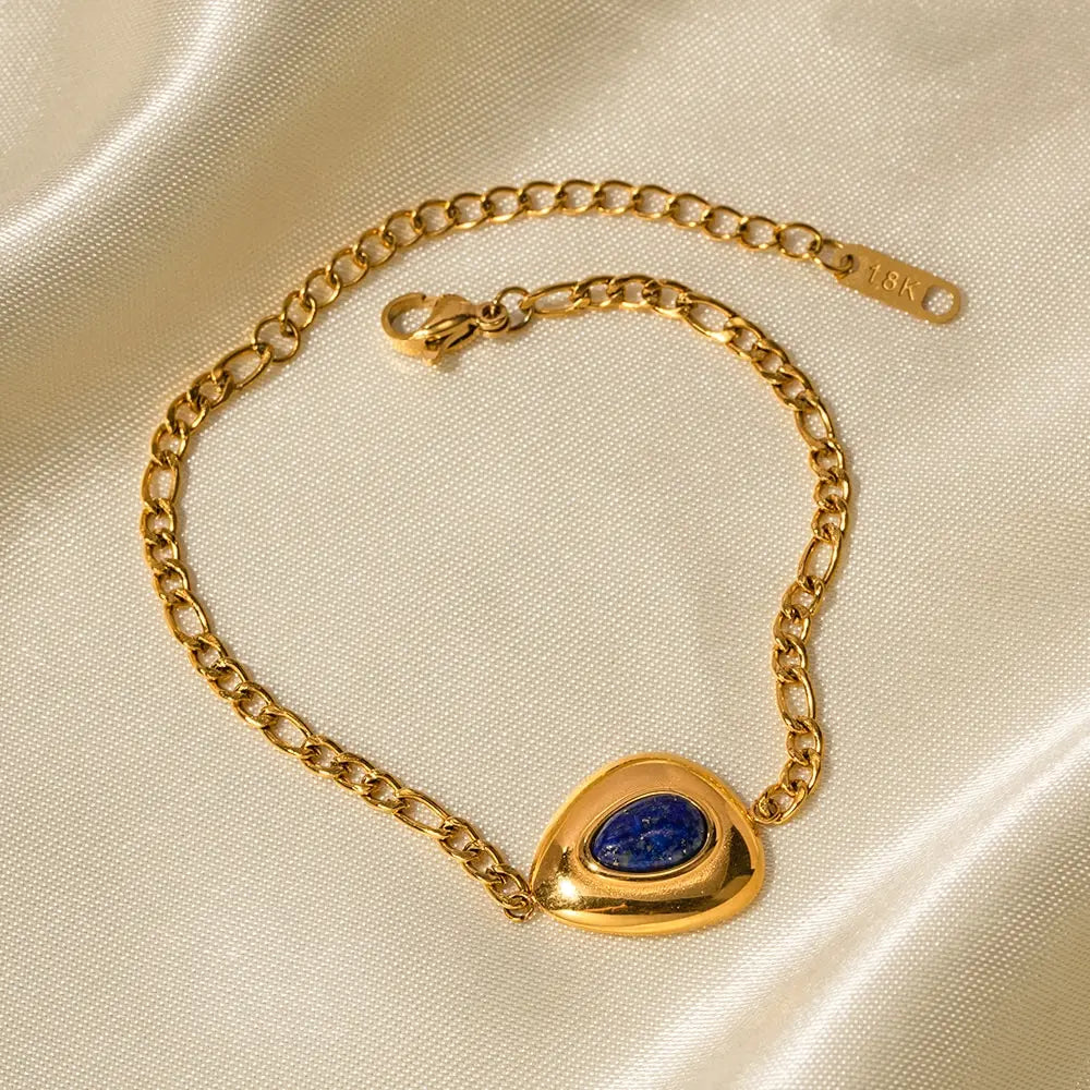 Waterproof Lapis Lazuli Triangle Oval Pendant Bracelet Stainless Steel 18K Gold Plated Ladies Jewelry Gift 2023 NEW