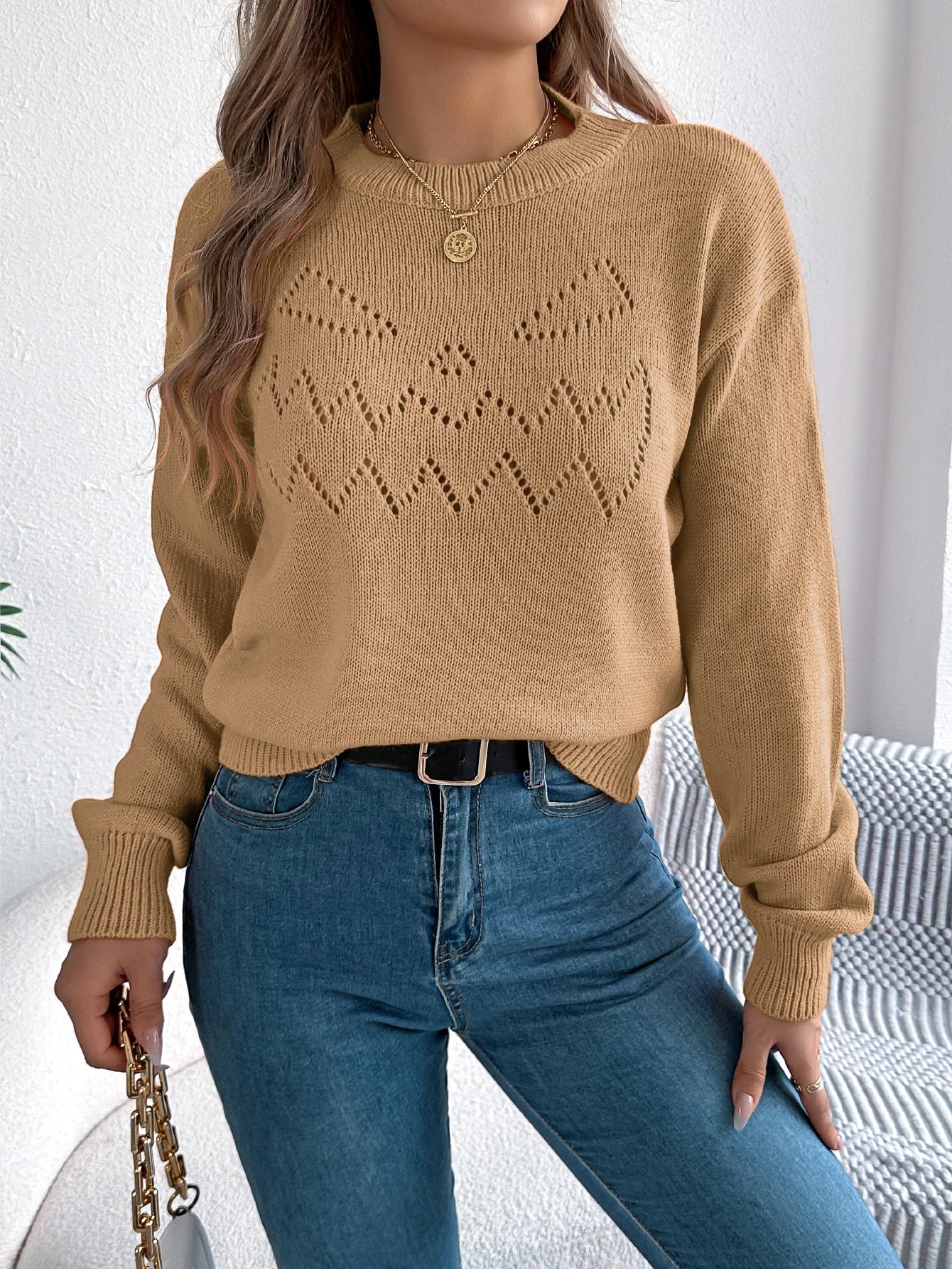 EtherealBe women's pumpkin sweater in tan with a stylish jack-o'-lantern design for fall fashion