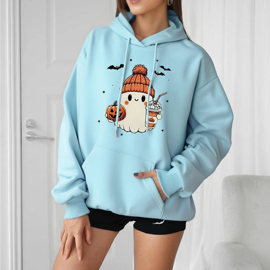 Women Halloween Printed Hoodie Casual Long Sleeve Sweatshirt Fashion Oversize Pullover Cozy Winter Streetwear Chic Loungewear