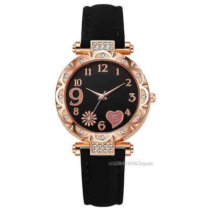2/1PCS Fashion Heart Dial Women's Watches Luxury Leather Band Quartz Watch Rhinestone Bracelet Set Female Relogio Feminino