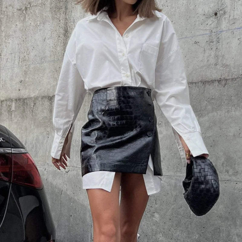 2025 New Fashion Women's Clothing Is A Complete Set of Simple and Loose White Shirts with Waist Seals