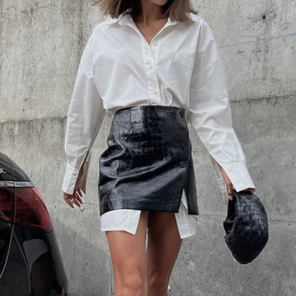 2025 New Fashion Women's Clothing Is A Complete Set of Simple and Loose White Shirts with Waist Seals