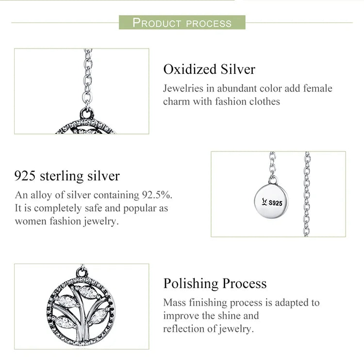 Bamoer 42cm Real 925 Sterling Silver Tree of Life Pendent Necklace for Women Stylish Engagement Wedding Necklace Fine Jewelry