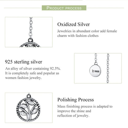 Bamoer 42cm Real 925 Sterling Silver Tree of Life Pendent Necklace for Women Stylish Engagement Wedding Necklace Fine Jewelry