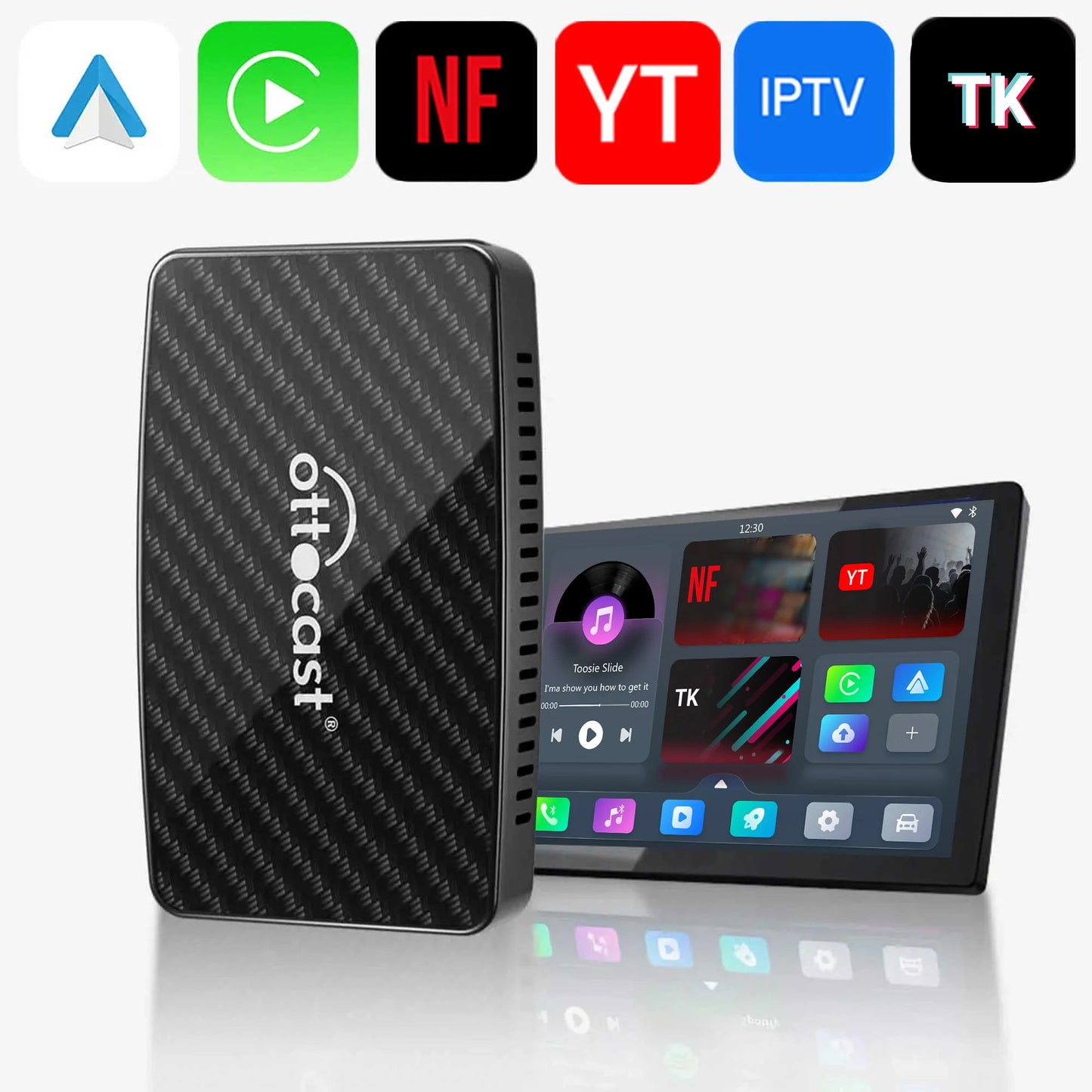 OTTOCAST Play2Video Pro Wired to Wireless CarPlay Android Auto Adapter TV Video AI Box for Youtuber for Netflix Car Accessories