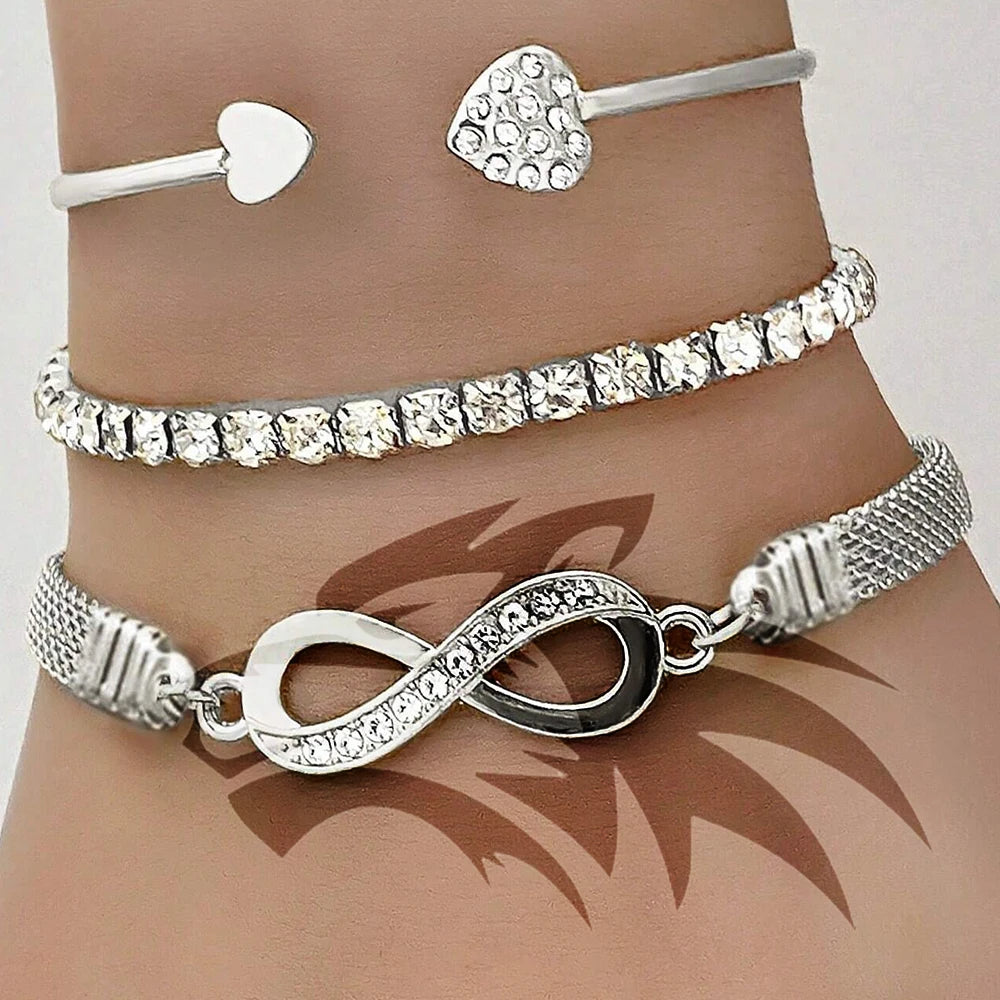 3 Piece Women's Bracelet Silver Retro Personality Fried Dough Twists Bracelet Imitation Gem Exaggerated Punk Bracelet Accessorie