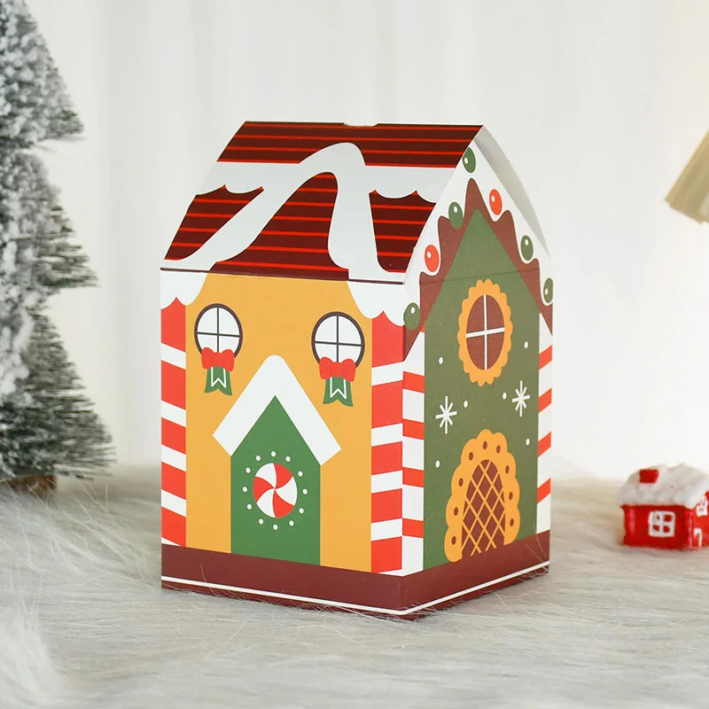 4pcs Christmas House Shape Candy Box Cartoon Merry Christmas Gift Packaging Chocolate Box Navidad 2025 New Year Party Kids Gifts