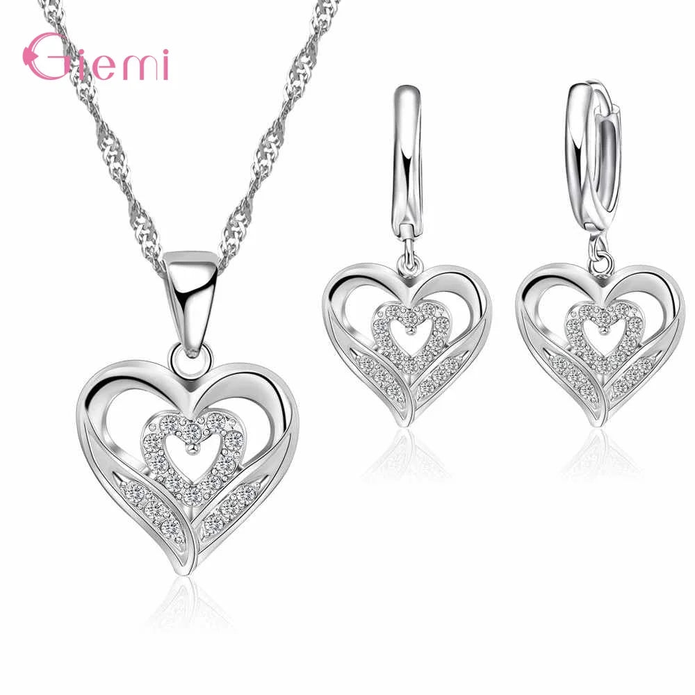 Hot Sale 925 Sterling Silver New Arrival Delicate Various Styles Peach Heart Shape Necklace Earrings Jewelry Sets For Women