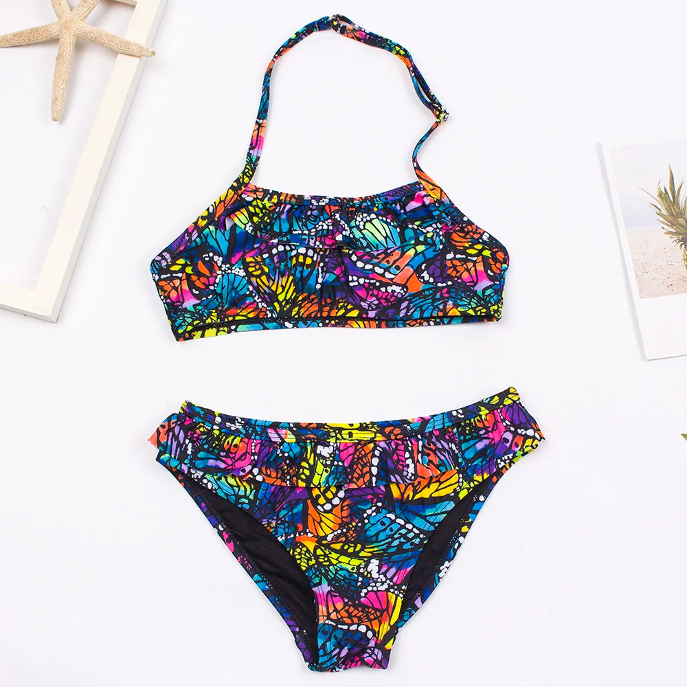 7-14Year Butterfly Print Child Bikini Set 2025 Girls Swimsuit Swimwear For Kids Summer Brazilian Teen Baby Swimming Suit Biquini