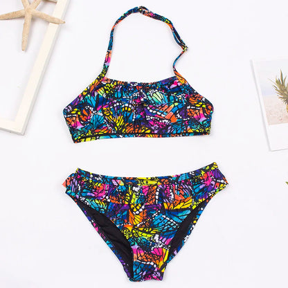 7-14Year Butterfly Print Child Bikini Set 2025 Girls Swimsuit Swimwear For Kids Summer Brazilian Teen Baby Swimming Suit Biquini