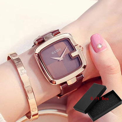 Guou Top Brand Women's Watches 2020 New Square Fashion Zegarek Damski Luxury Ladies Bracelet For Women Leather Strap Clock Saati