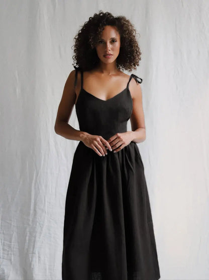 Bornladies Spring Summer Beach Style Women Dress Vintage Loose A-line Sling Dress Sexy Hot Girl 100% Cotton V-neck Dress