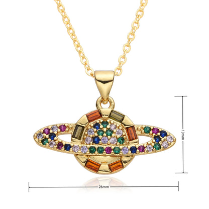 Y2K Gold Color Saturn Charms Micro-inlaid CZ Necklace for Women Planet Choker Chain Pendant DIY Jewelry Christmas Gift Wholesale