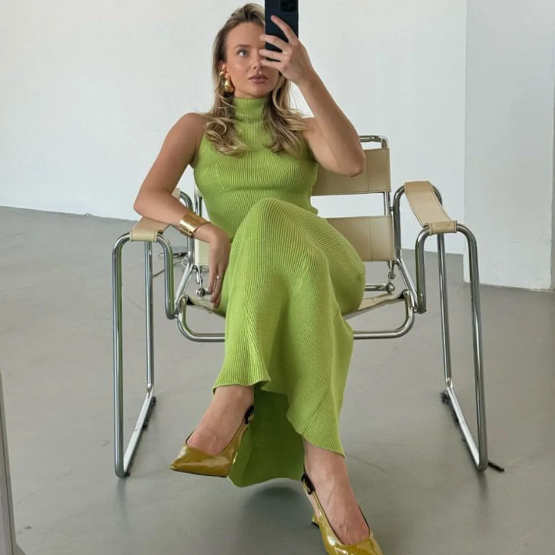 Autumn Elegant Long Skirt Two-piece Set Women's Sleeveless Knitted Turtleneck Vest Slim Skirt Set Female New Fashion Skirt Set