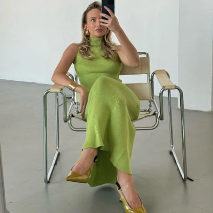 Autumn Elegant Long Skirt Two-piece Set Women's Sleeveless Knitted Turtleneck Vest Slim Skirt Set Female New Fashion Skirt Set