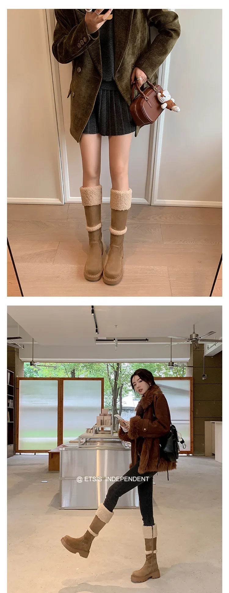 Thickened Lamb Wool Long Tube Snow Boots for Women New 2025 Autumn Winter Anti-slip Fleece-lined Cotton Shoes Knee High Boots