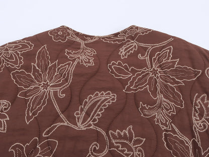 TRAF Early Autumn New Women's Elegant Printed Quilted Coat Women's Single Breasted Coat Women's Retro Street Clothing Jacket