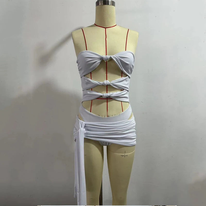 BEACHCICI Women's Bikini One Piece Summer Fashion Sexy Solid Strapless Backless Sleeveless Slim Hollow Beach Holiday Swimwear