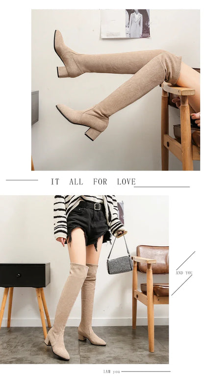 Thigh High Boots Women 2023 Winter Fashion Boot New Over Knee Boots Women Shoes Sexy High Heels Botas Red Warm Fur Black Boots