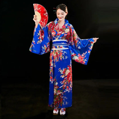 Cosplay Costume Traditional Japanese Kimono Japanese Style Printed Floral Sakura Girl Kimono Dress Elegance Asian