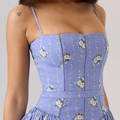 Mingmingxi Summer Floral Print Dress Elegant 2025 New Arrivals Spaghetti Strap Flare Dress Maxi Holiday Party Dresses Women