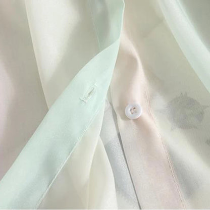 Women Chic Chiffon Rainbow Sun Protection Blouse Summer Loose See Through Thin Shirts Female Casual Long Sleeve Female Tops New