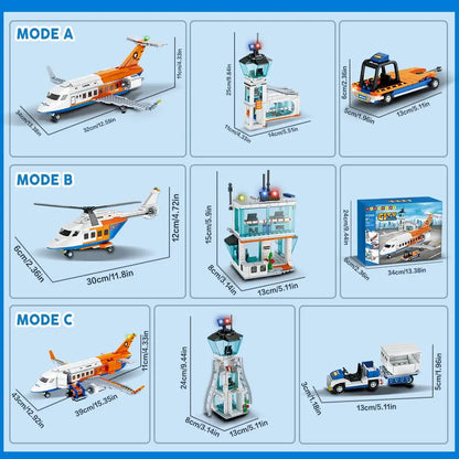 HOGOKIDS City Passenger Airplane Building Set-STEM 3 in 1 Airport Toy with Baggage Truck Radar Tower Shuttle Bus for Kid6+ Adult