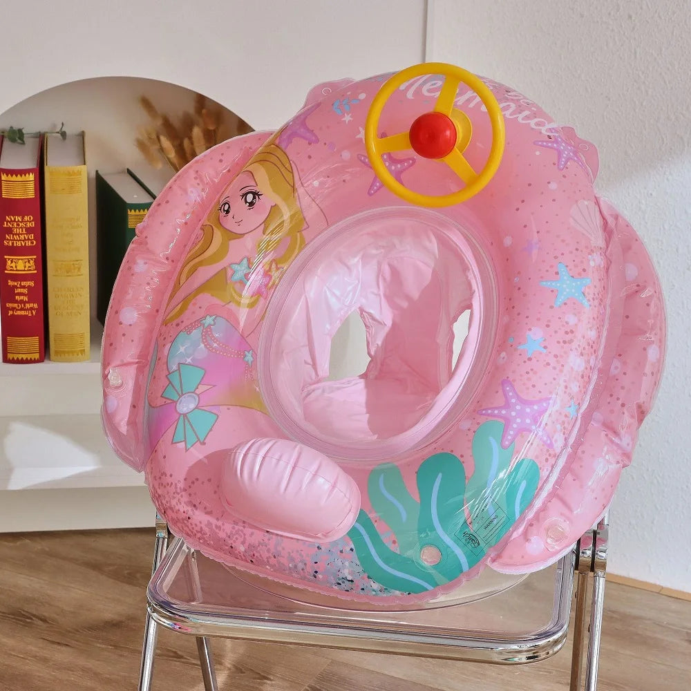 Rooxin Flamingo Swimming Circle Baby Infant Float Pool Swimming Ring With Sunshade Floating Seat Summer Beach Pool Party Toys