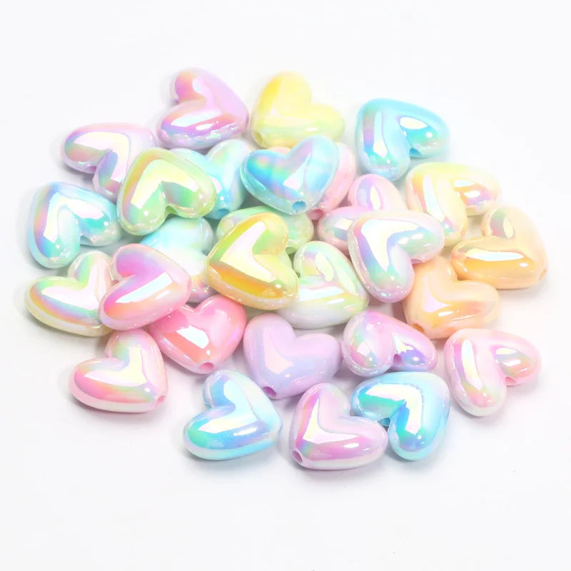 10pcs 15x17mm Macarons ABS Heart Spacer Beads Shiny Love Heart Acrylic Beads For Diy Jewelry Making Bracelet Necklace Earrings