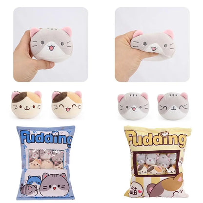 1pcs Pudding Bag Food Toy Mini Animals Balls Yellow Cat Snack Zipper Bag Decor Pillow Cushion
