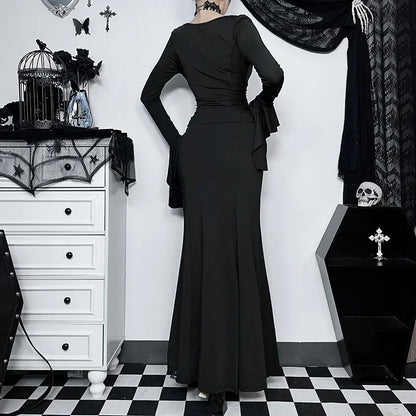 Cosplay Wednesday Dress Lady Halloween Costume for Women Sexy Long Fishtail Skirt Female Pagoda Sleeve Christmas Family Part # 1