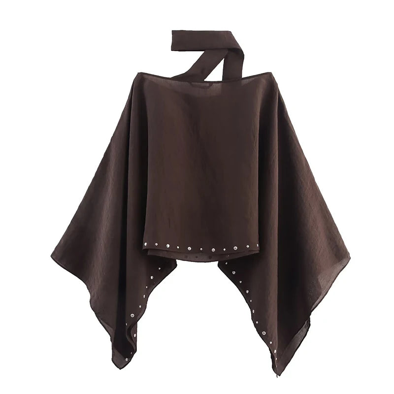 Women's Loose Cropped Cloak Jackets for Women 2025 Summer Rivet Scarf New In Cape Coats And Jackets Holiday Casual Poncho