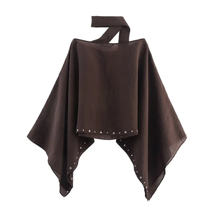 Women's Loose Cropped Cloak Jackets for Women 2025 Summer Rivet Scarf New In Cape Coats And Jackets Holiday Casual Poncho