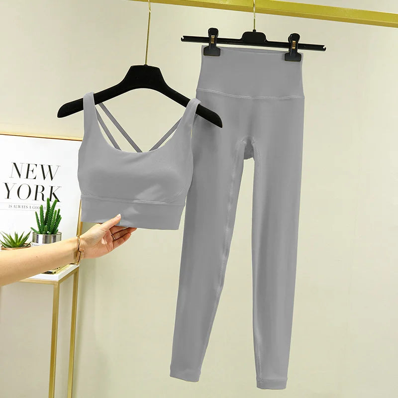 TRY TO BN Women's Tracksuit Yoga Sets Fitness Leggings Sports Bra Naked Sportwear Breathable Workout Two Pieces Suit Gym Clothes