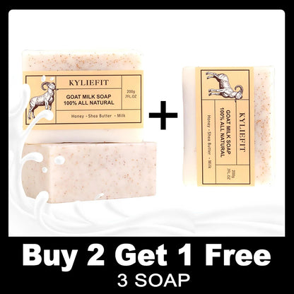 KYLIEFIT Goat Milk Soap Bar, 100% All Natural, Lightening, Cleaning, Moisturizing, With Honey, Shea Butter, Milk, 200g/ 7 oz