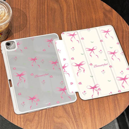 Tablet Cover for IPad 10.2 Case 7/8/9th Generation IPad Air 5 Air 4 10.9 9.7 5th 6th Gen Simple Pink Bow Tie Detachable Cover
