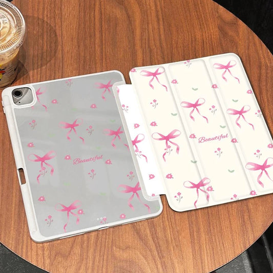 Tablet Cover for IPad 10.2 Case 7/8/9th Generation IPad Air 5 Air 4 10.9 9.7 5th 6th Gen Simple Pink Bow Tie Detachable Cover