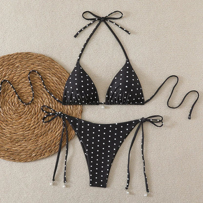 Trend Bikinis 2026 Women's Swimsuit Sexy Pearl Micro Bikinis Sets Dot Print Female Swimwear for Woman Bathing Suits Beachwear