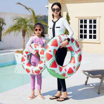 Summer Inflatable Swim Ring Watermelon Pattern PVC Pool Floats Leakproof Striped Pool Rings for Adult Kids Pool Beach Party ﻿