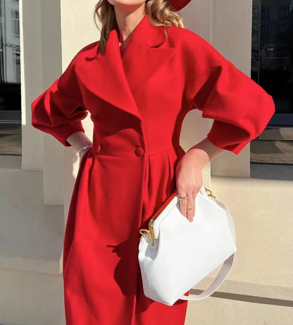 Winter Coat for Women Elegant Lantern Sleeve Lapel Collar Trench Coats Vintage Chic Long Jackets Overcoat 2023 Luxury Outwear
