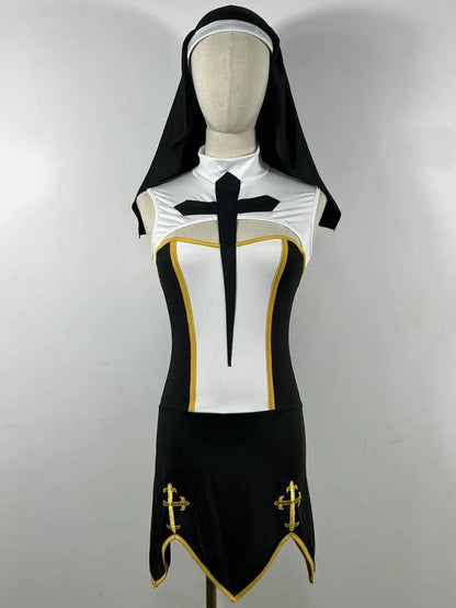 Women's Sexy Nun Cosplay Costume Carnival Halloween Fantasia Fancy Dress