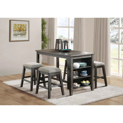 Gray Finish 5pc Counter Height Set Multifunctional Counter Height Table with 4 Stools Gray Chenille Upholstery Nail Trim Dining