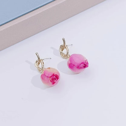 Unique Immortal Flower Earrings Elegant Natural Flower Pearl Drop Earrings Statement Jewelry Epoxy Resin Real Rose Earring 2024