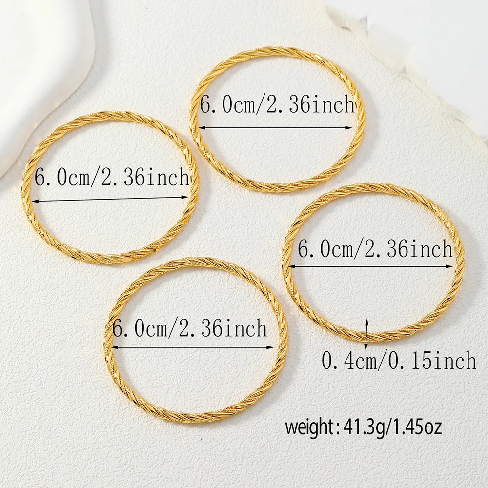 4 pieces/set Middle East Saudi Fried Dough Twists copper thin ring multilayer women's bracelet