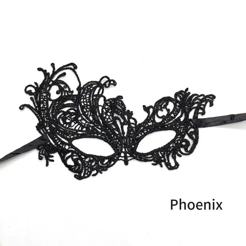 EtherealBe women's black lace masquerade mask with intricate design and adjustable straps