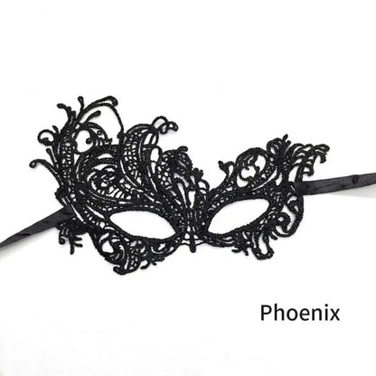 EtherealBe women's black lace masquerade mask with intricate design and adjustable straps