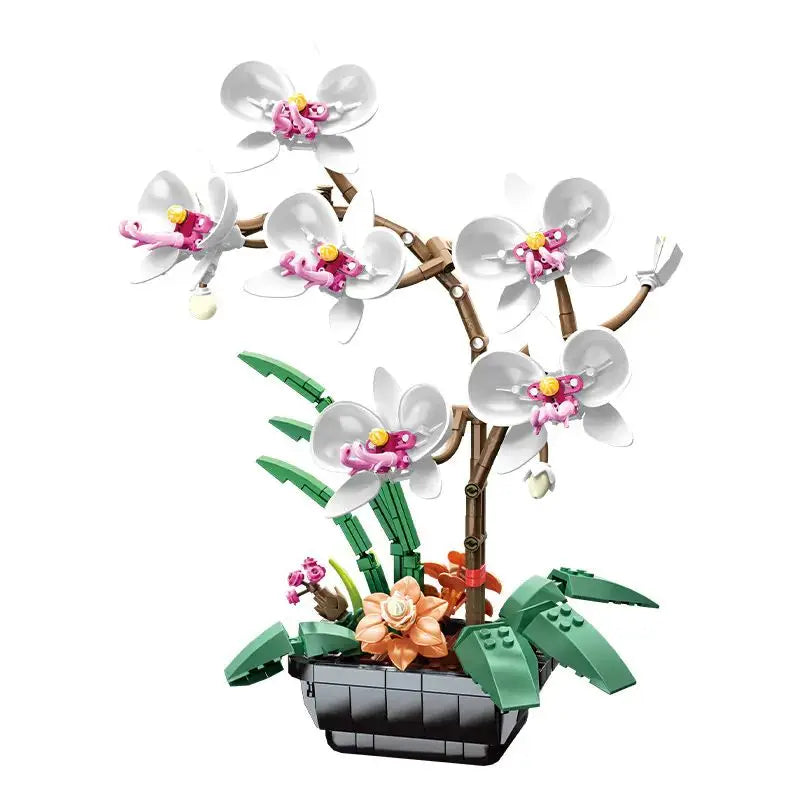 Building Blocks Set Orchid Flowers Bouquet Flower Blocks Bonsai Plant Model Bricks DIY Home Decoration Toys Kids Chirstmas Gifts
