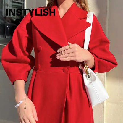 Winter Coat for Women Elegant Lantern Sleeve Lapel Collar Trench Coats Vintage Chic Long Jackets Overcoat 2023 Luxury Outwear