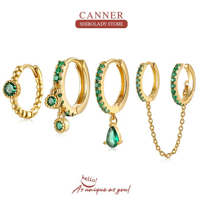 CANNER 4Pcs Set Jade Green Earrings Silver 925  Earring For Women Drop Earrings Piercing Jewelry