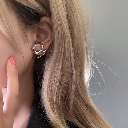 Y2K Irregular Liquid Earrings for Women Silver Color Hip-Hop Punk Fashion Geometric Earring Clip Girl 2023 Trendy Party Jewelry